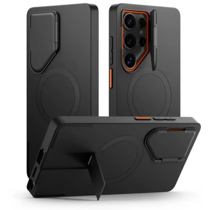 Tech-Protect Kevlar Aura MagSafe Case for Samsung Galaxy S25 Ultra - Black/Orange - Cell phone cases