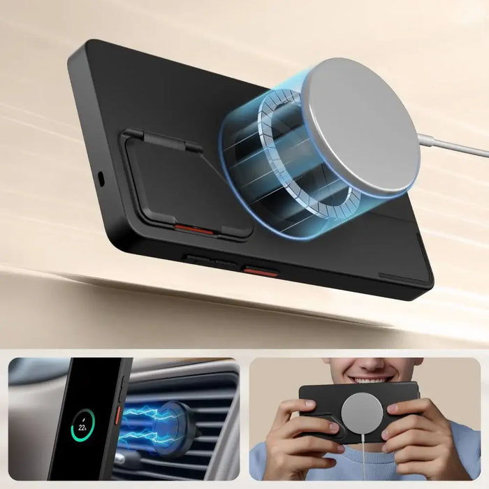 Tech-Protect Kevlar Aura MagSafe Case for Samsung Galaxy S25 Ultra - Black/Orange - Cell phone cases