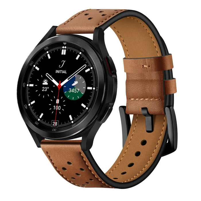 Tech-Protect Leather Strap for Samsung Galaxy Watch 4 / 5 / 5 Pro / 6 / 7 / FE - Brown - Other cell phone