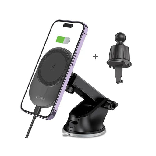 Tech-Protect MM15W-V1 Car Phone Holder with MagSafe 15W Wireless Charger for Cockpit/Air Vent - Black - Cell phone USB