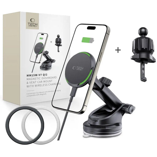 Tech-Protect MM15W-V7 QI2 Car Holder with Inductive Charger - Black - Cell phone holders<<<HurtelXML