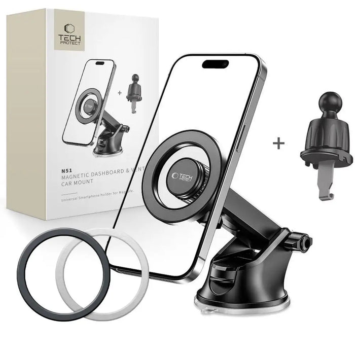 Tech-Protect N51 MagSafe Car Phone Holder for Cockpit/Air Vent - Black - Cell phone holders<<<HurtelXML