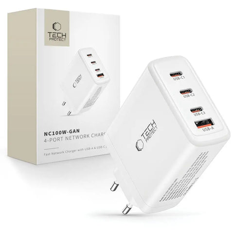 Tech-Protect NC100W-GAN charger GaN 3x USB-C PD 100W / USB-A QC 3.0 - white - Cell phone USB charger<<<HurtelXML