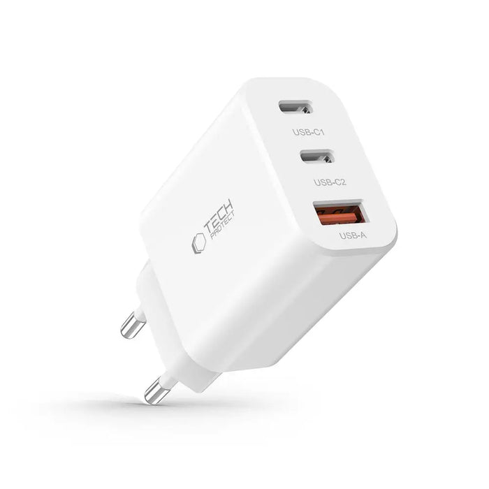 Tech-Protect NC30W charger 2x USB-C PD 30W / USB-A QC 3.0 - white - Cell phone USB charger<<<HurtelXML