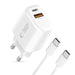 Tech-Protect NCA20 PD 20W QC3.0 USB-A / USB-C Wall Charger + USB-C / USB-C Cable 100cm - White - Cell phone USB