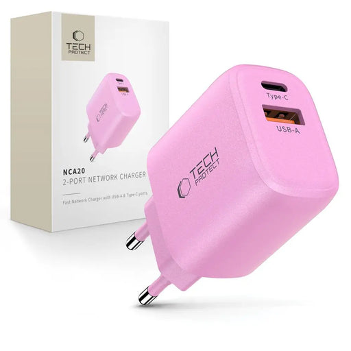 Tech-Protect NCA20 PD 20W QC3.0 USB-A / USB-C Wall Charger - Pink - Cell phone USB charger<<<HurtelXML