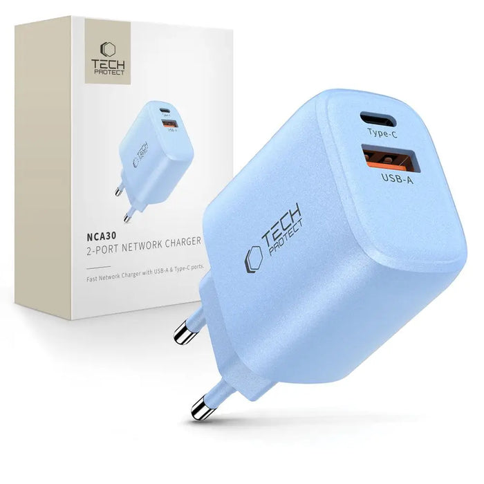 Tech-Protect NCA30 PD 30W QC3.0 USB-A / USB-C Wall Charger - Blue - Cell phone USB charger<<<HurtelXML
