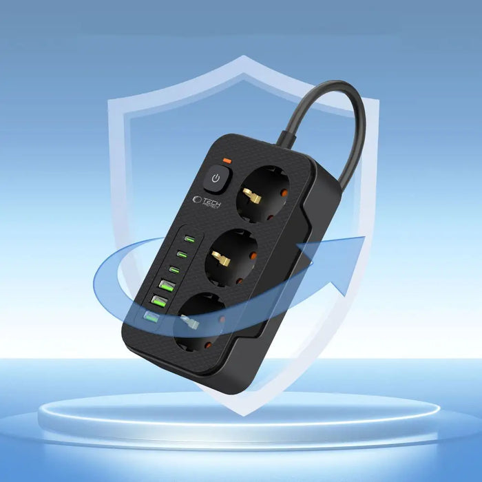 Tech-Protect PC3X6 Power Strip 3 Sockets 240V + 3xUSB-A + 3xUSB-C 200cm - Black - *Temporary category<<<HurtelXML