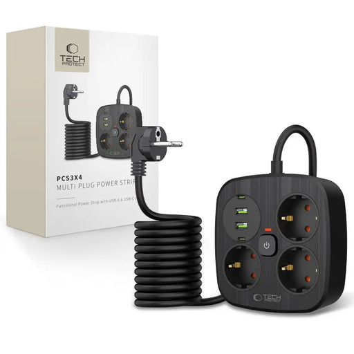 Tech-Protect PCS3X4 power strip 3 sockets 2xUSB-A 2xUSB-C 200 cm - black - Cables and tapes<<<HurtelXML