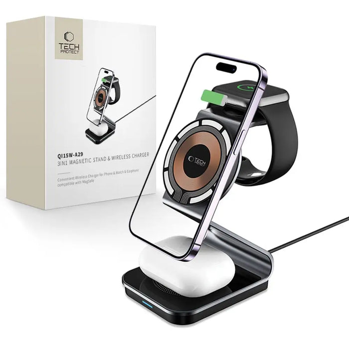 Tech-Protect QI15W-A29 3-in-1 Inductive Charger with MagSafe for Smartphone / Apple Watch / AirPods - Black - Cell