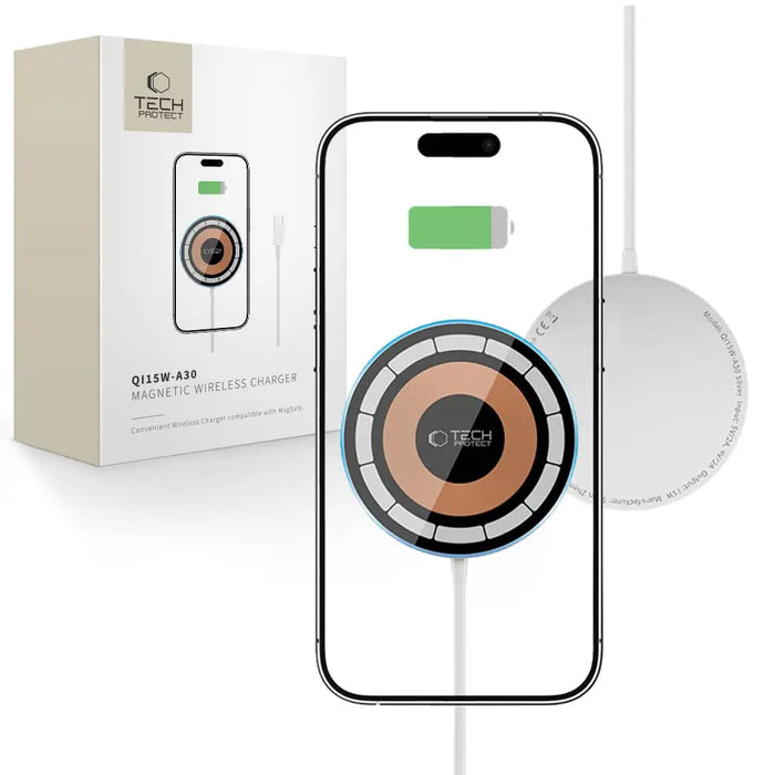 Tech-Protect QI15W-A30 MagSafe Inductive Charger with USB-C Cable - Silver - Cell phone USB charger<<<HurtelXML