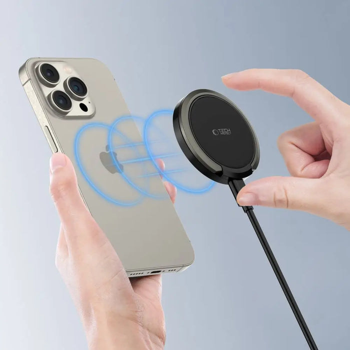 Tech-Protect QI15W-A33 Inductive Charger with MagSafe and Stand with USB-A / USB-C Cable - Black - Cell phone USB