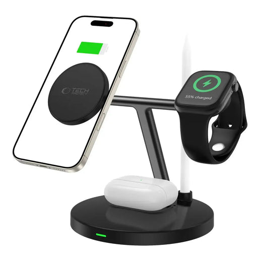 Tech-Protect QI15W-A35 3-in-1 Inductive Charger with MagSafe for Phone / AirPods / Apple Watch - Black - Cell phone USB