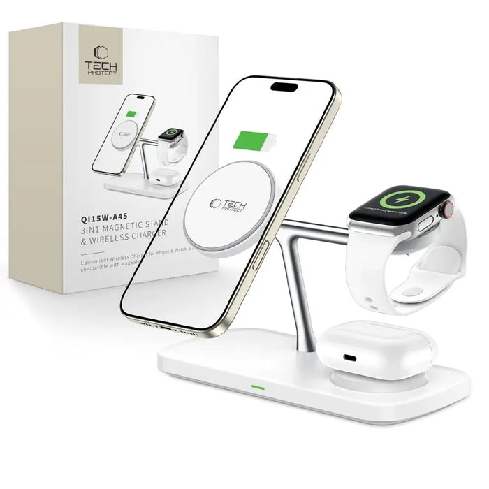 Tech-Protect QI15W-A45 3in1 Wireless Charger with MagSafe for Apple Devices - White - Cell phone USB charger<<<HurtelXML