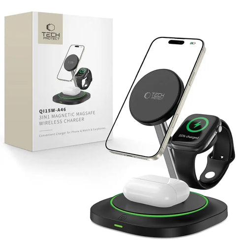 Tech-Protect QI15W-A46 3in1 Magnetic MagSafe Inductive Charger - Black - Cell phone USB charger<<<HurtelXML