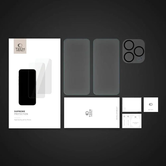 Tech-Protect Supreme Set for iPhone 15 Pro Max 2x tempered glass screen protector / tempered glass camera protector