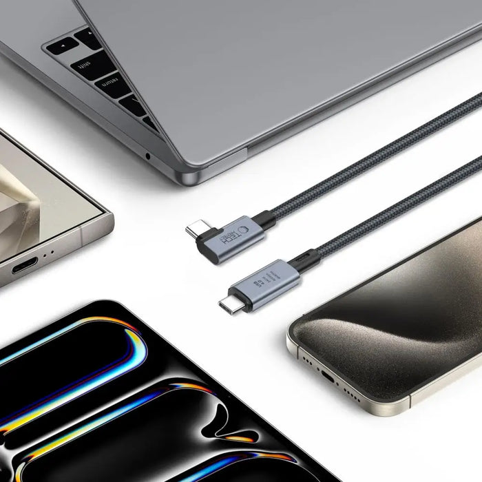 Tech-Protect UltraBoost Max L USB-C 4.0 (straight) / USB-C 4.0 (angled) PD 240W 8K 40Gbps 1.5m Cable - Gray - Cell