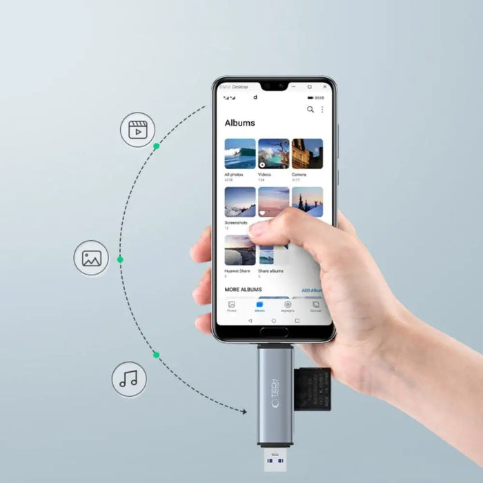 Tech-Protect UltraBoost SD/micro SD card reader with USB-C/USB-A connectors - gray - Flash card readers<<<HurtelXML