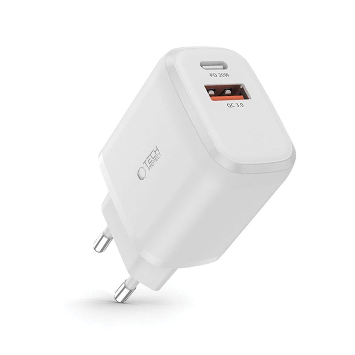 Tech-Protect C20W charger USB-C PD 20W / USB-A QC 3.0 - white