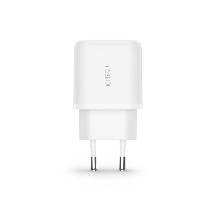 Tech-Protect C20W USB-C PD 20W / USB-A QC 3.0 Charger with USB-C / Lightning Cable - White
