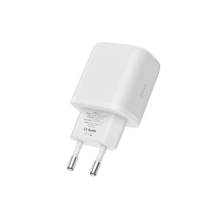 Tech-Protect C20W USB-C PD 20W / USB-A QC 3.0 charger with USB-C / USB-C cable - white