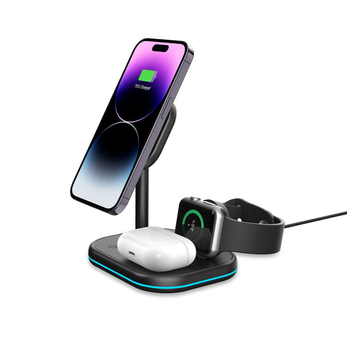 Tech-Protect QI15W-A27 3-in-1 Inductive Charger with MagSafe Stand for Smartphone / Apple Watch / AirPods - Black