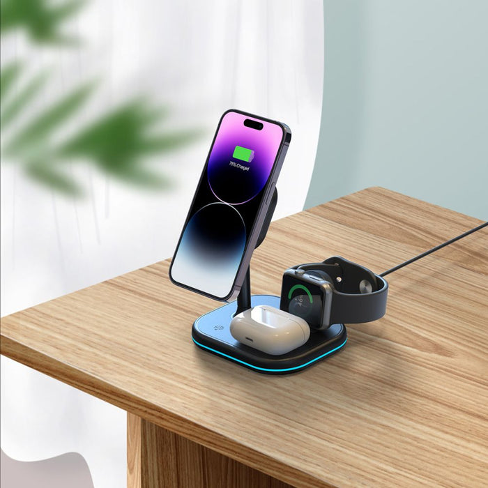 Tech-Protect QI15W-A27 3-in-1 Inductive Charger with MagSafe Stand for Smartphone / Apple Watch / AirPods - Black