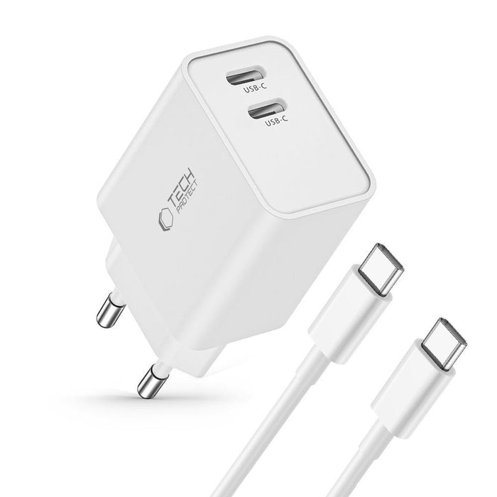 Tech-Protect C35W 2x USB-C PD 35W charger with USB-C / USB-C cable - white