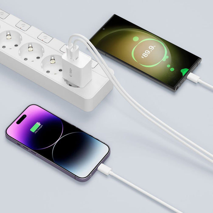 Tech-Protect C35W 2x USB-C PD 35W Wall Charger with USB-C / Lightning Cable - White