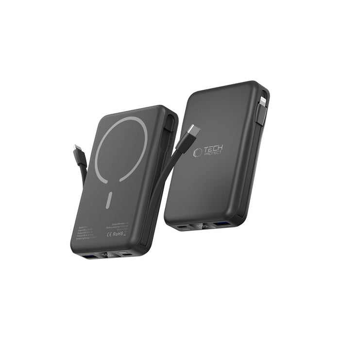 Tech-Protect LifeMag PB31 Power Bank with MagSafe 10000mAh 15W USB-C / USB-A / Built-in USB-C / Lightning Cables - Black