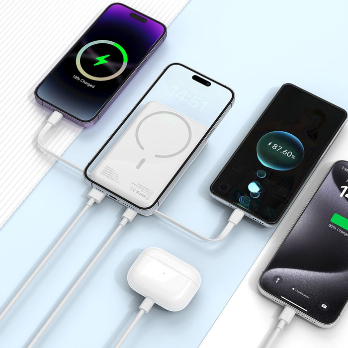 Tech-Protect LifeMag PB31 Power Bank with MagSafe 10000mAh 15W USB-C / USB-A / Built-in USB-C / Lightning Cables - White