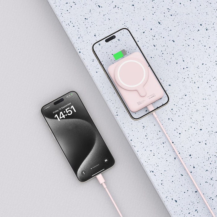 Tech-Protect LifeMag PB10 Powerbank with MagSafe 5000mAh 15W USB-C port - pink + USB-C cable
