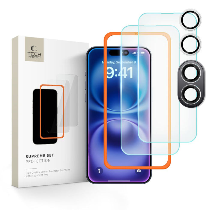 Tech-Protect Supreme Set tempered glass for iPhone 16 - transparent (3 pcs.)