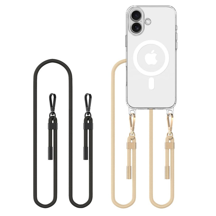Tech-Protect FlexAir Chain MagSafe iPhone 16 Case - Clear + 2 Lanyards (Black &amp; Taupe)
