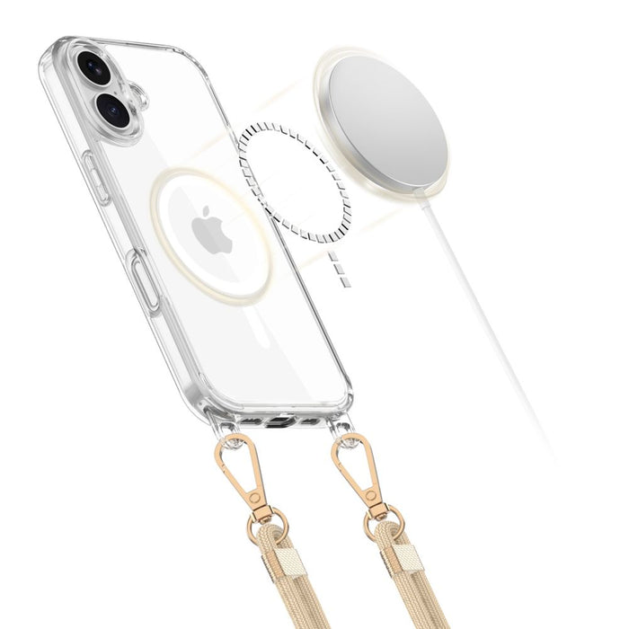 Tech-Protect FlexAir Chain MagSafe iPhone 16 Case - Clear + 2 Lanyards (Black &amp; Taupe)