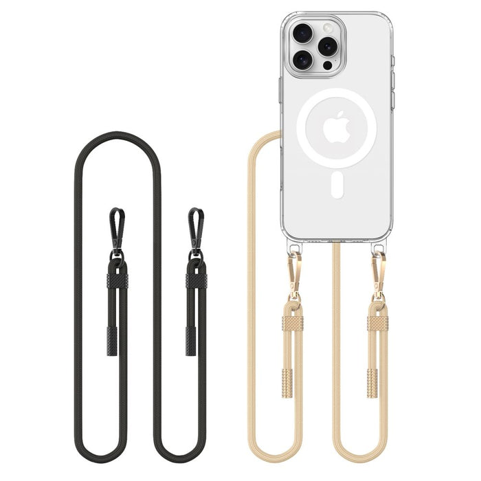 Tech-Protect FlexAir Chain MagSafe Case for iPhone 16 Pro Max - Clear + 2 Lanyards (Black and Taupe)