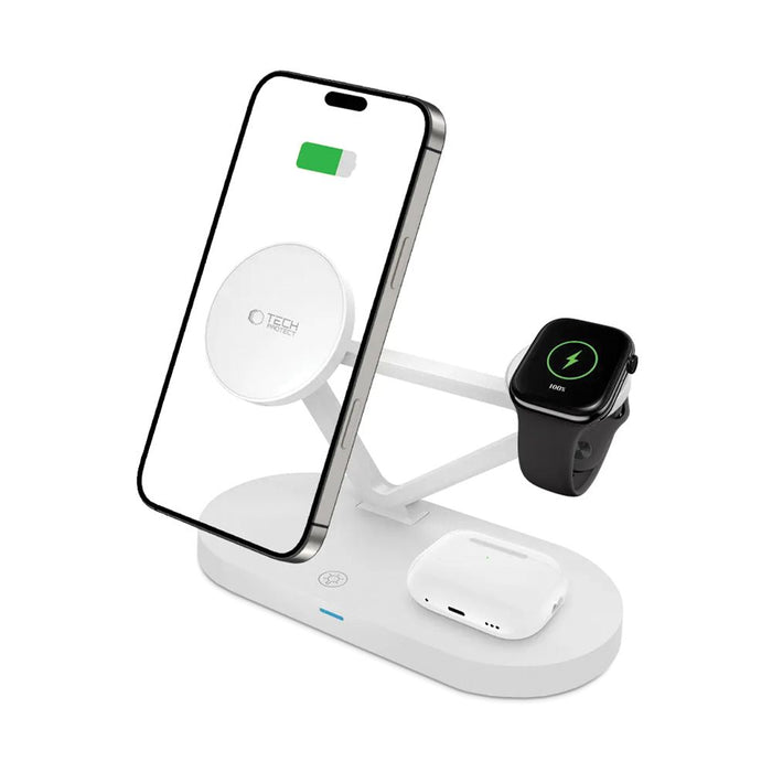 Tech-Protect QI15W-A41 3in1 Wireless Charger with MagSafe for Apple Devices - White