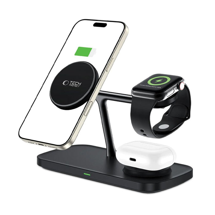 Tech-Protect QI15W-A45 3in1 Wireless Charger with MagSafe for Apple Devices - Black
