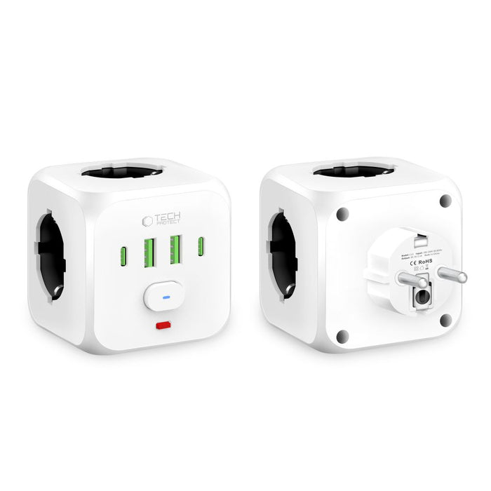 Tech-Protect PCL3x4 Power Strip, 2x USB-A, 2x USB-C, 3x AC Type Schuko - White