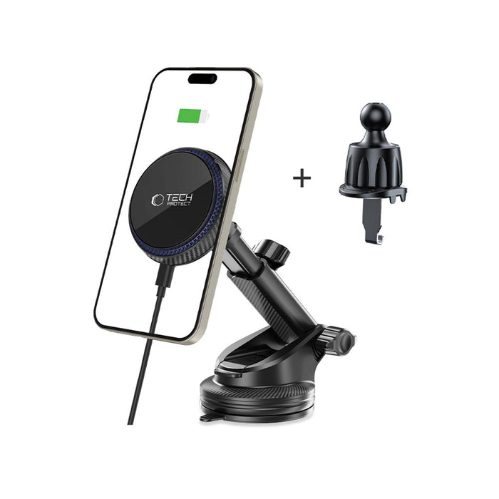 Tech-Protect MM15W-V4 Magnetic MagSafe 15W Car Holder for Cockpit / Windshield / Air Vent - Black