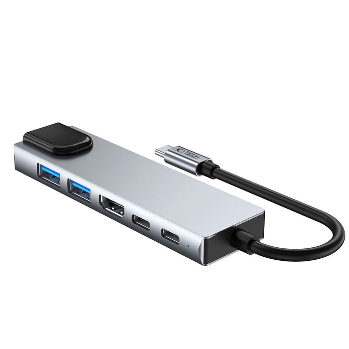 Tech-Protect HB02 HUB Adapter 6in1 USB-C + USB2.0 + USB3.0 + HDMI 4K 30Hz + RJ45 + PD100W - gray