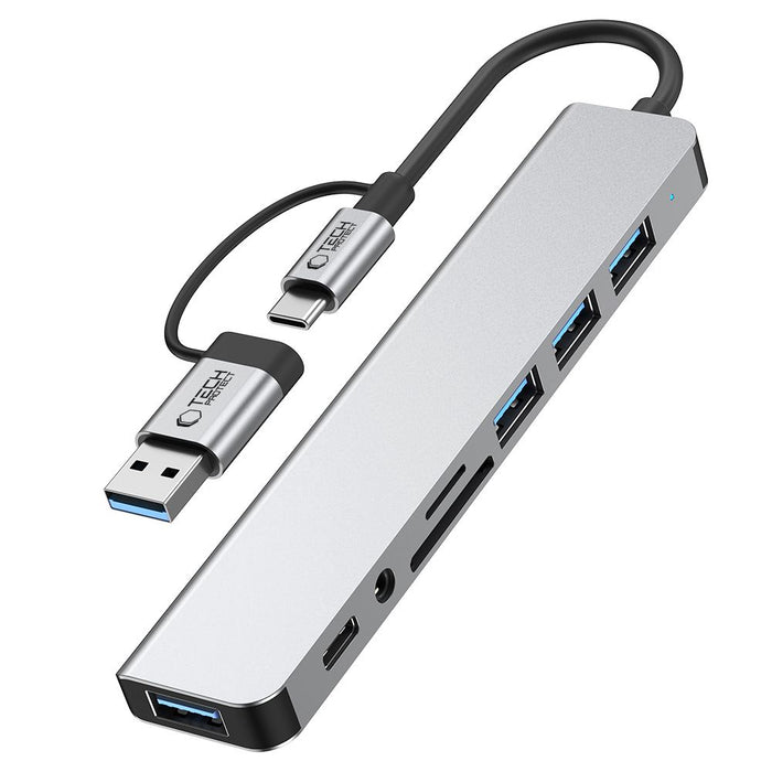 Tech-Protect HB06 HUB Adapter 8in1 TYPE-C + USB2.0 + USB3.0 + SD/TF + AV3.5 - gray