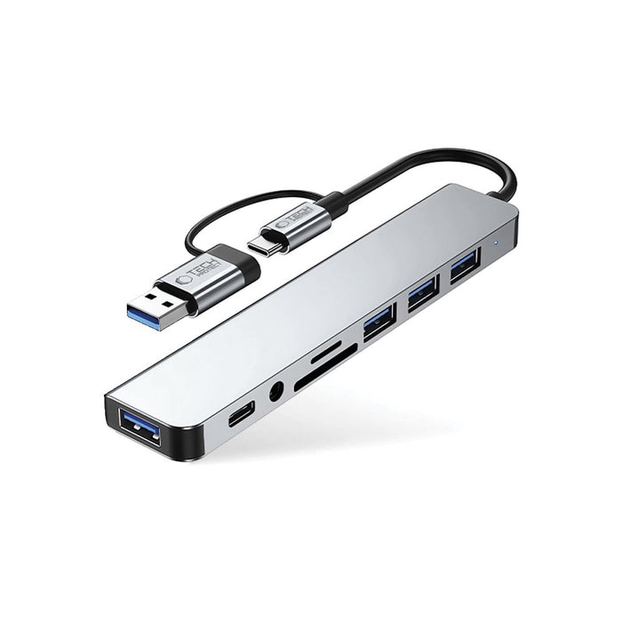 Tech-Protect HB06 HUB Adapter 8in1 TYPE-C + USB2.0 + USB3.0 + SD/TF + AV3.5 - gray