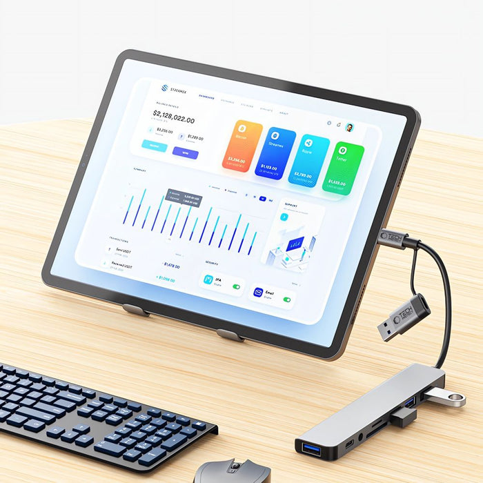 Tech-Protect HB06 HUB Adapter 8in1 TYPE-C + USB2.0 + USB3.0 + SD/TF + AV3.5 - gray