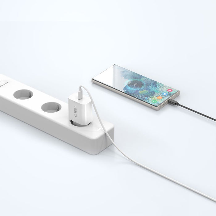 Tech-Protect NC20W PD20W USB-C wall charger with USB-C cable - white