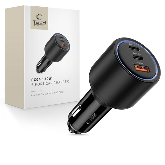 CC04 3-port PD130W car charger - black