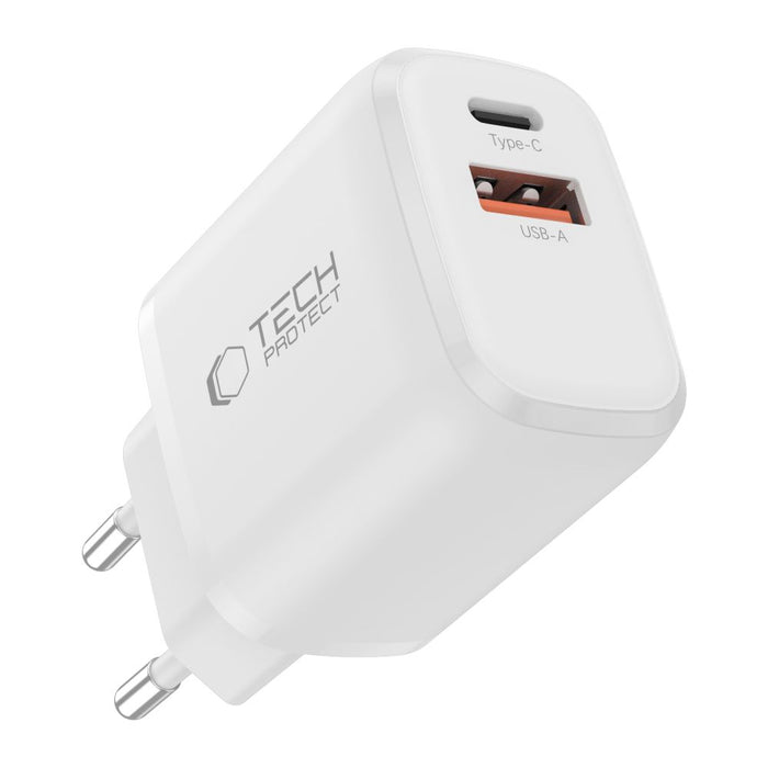 Tech-Protect NCA20 PD 20W QC3.0 USB-A / USB-C Wall Charger + USB-C / Lightning Cable 100cm - White