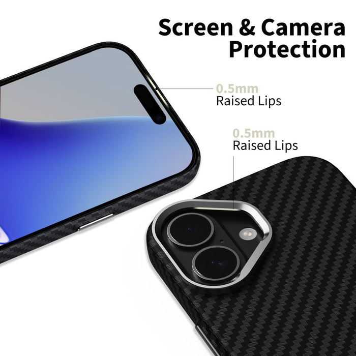 Tech-Protect Ion Carbon MagSafe case for iPhone 17 - black and silver