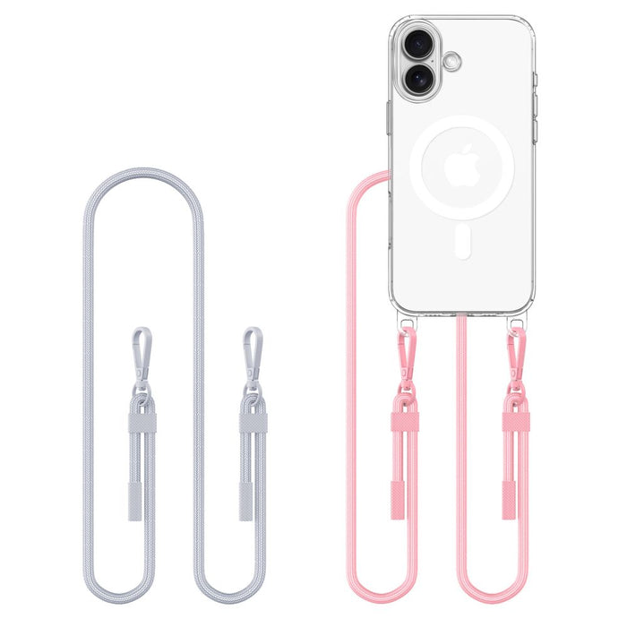 Tech-Protect Flexair Chain MagSafe Case for iPhone 16 - Clear + 2 Lanyards (Pink and Gray)