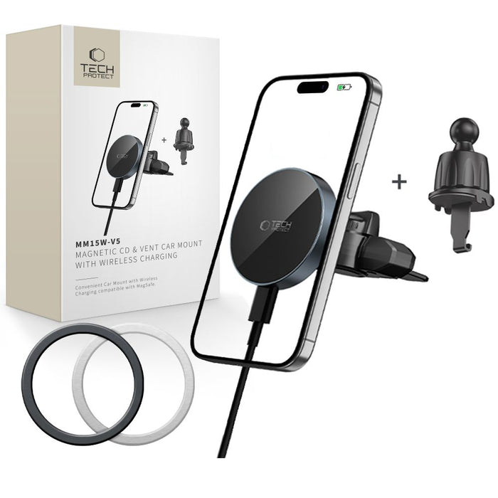 Tech-Protect mm15W-V5 Magnetic MagSafe Car Mount for Air Vent/CD Slot - Black